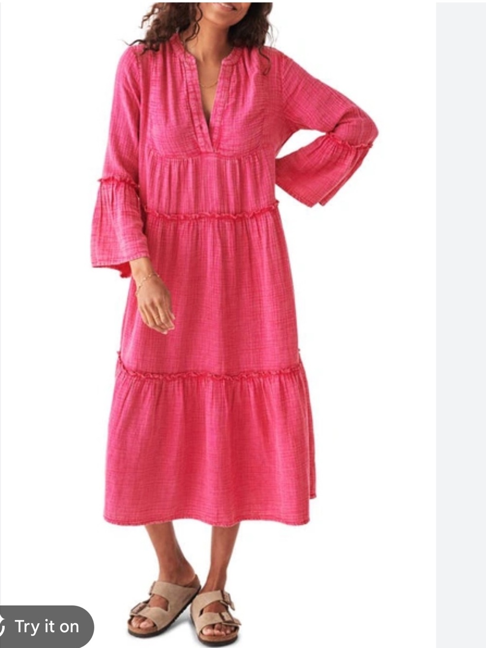 Faherty Vida Dream Granita Pink Tiered Organic Cotton Gauze Midi Dress